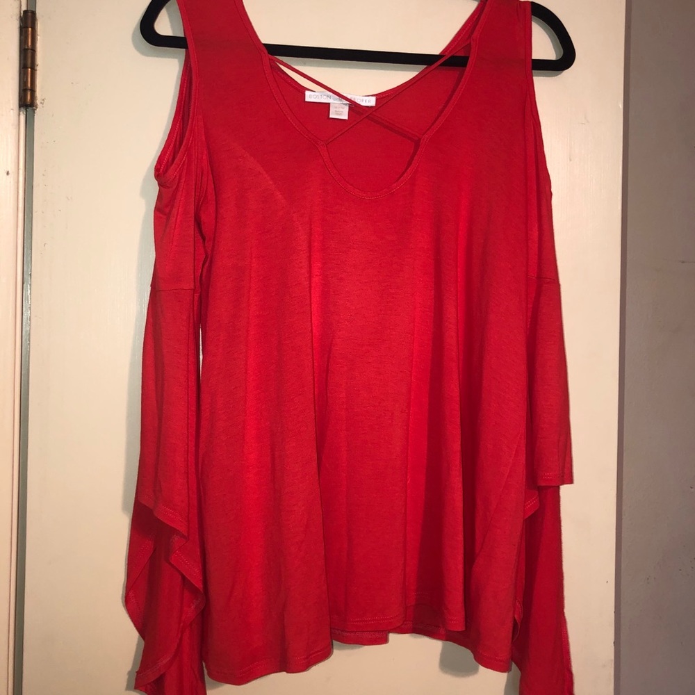 BOSTON PROPER coral cold shoulder, cross detail